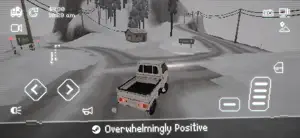 The kei truck on a snowy mountain road with on-screen driving buttons — Overwhelmingly Positive
