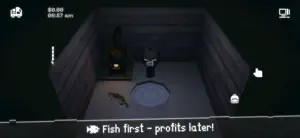 The cat inside a shed with a hole in the floor — Fish first, profits later