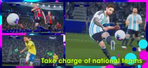 National team match with a player striking the ball