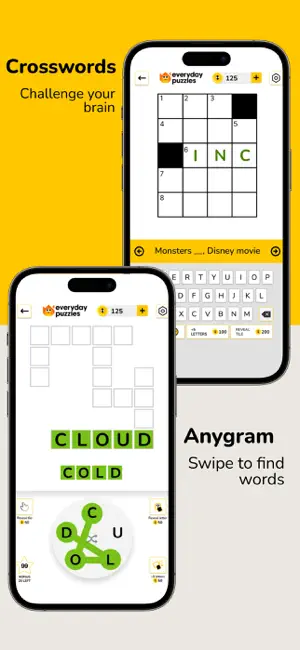 Crossword with the clue Monsters ___ Disney movie above an Anygram letter wheel that spells CLOUD