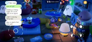The exhausted hero crawling across a bedroom floor past a cat, a ghost and a toy dragon, with a tutorial note about naps