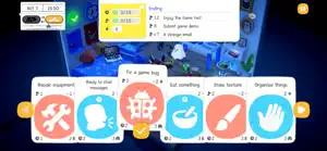 The to-do list with tasks — repair equipment, reply to messages, fix a game bug, eat, draw, organise — and a timer