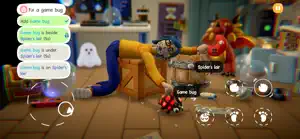 Crawling toward the computer desk to fix a game bug while a spider hangs from the lamp