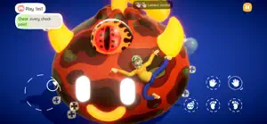 A giant chequered ball rolling over the hero in a play-test mini-game