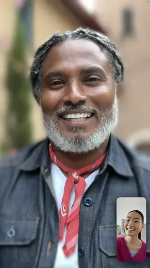 One-to-one call in portrait with the caller's preview inset