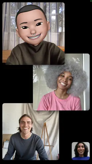 Group call where one participant appears as an animated Memoji