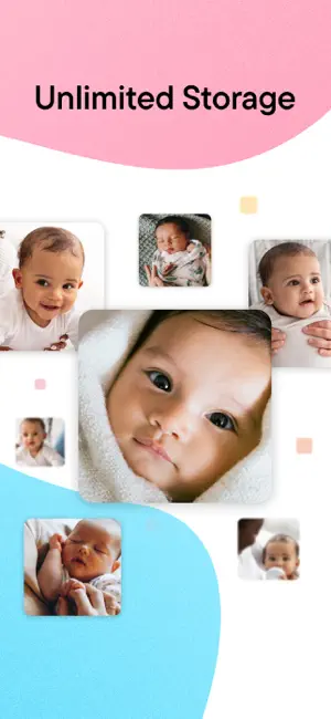 Collage of newborn and baby photos under the heading Unlimited Storage