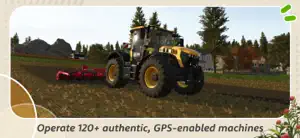 Yellow tractor pulling a red cultivator past a farmhouse — 120+ GPS-enabled machines