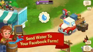 Farm with a water truck beside a prompt to send water to a friend