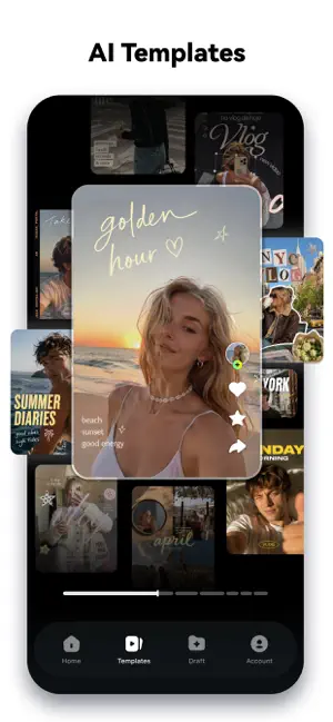 Template gallery with vertical video designs to fill with clips