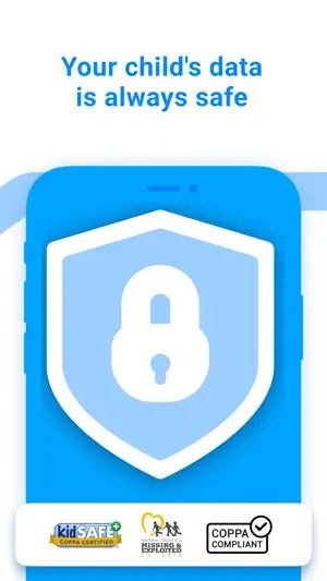 Shield and padlock graphic above kidSAFE+ COPPA Certified, Missing and Exploited Children and COPPA Compliant badges