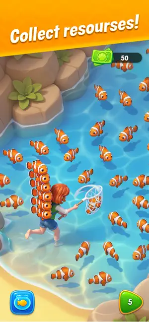 Clownfish being netted from a rock pool with a counter above