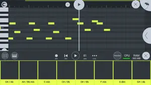 Piano roll with notes drawn and a scale selector beneath