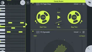 Effects panel with a tape stop and spreader over the keyboard