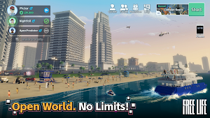 Beachfront skyline with a yacht, a helicopter and high-rises — Open World, No Limits
