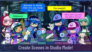 Studio Mode scene with several characters and speech bubbles