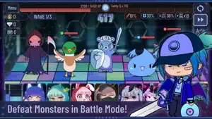 Battle Mode with a wave counter and characters on a grid