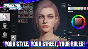 Character creator with a makeup palette and a colour wheel