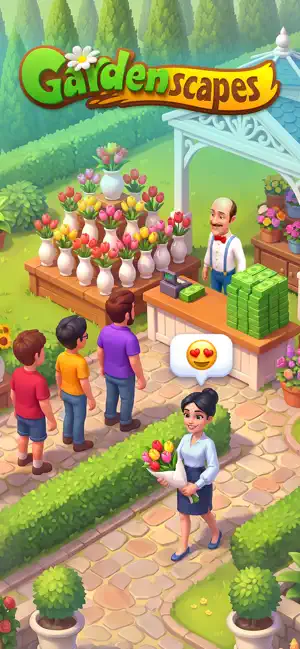 Garden shop with the butler serving flowers to visitors