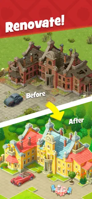Before and after view of a mansion restored