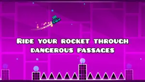 Rocket section threading a narrow gap between purple blocks