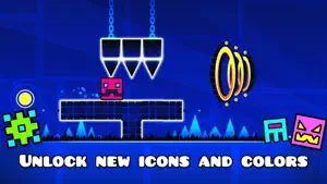 Blue level with unlockable icons and colours beside the player cube