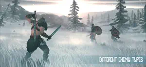 A Viking with a sword facing shield-bearers in a snowy forest — Different Enemy Types