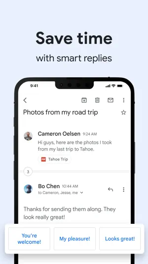 Thread with three suggested one-tap replies underneath