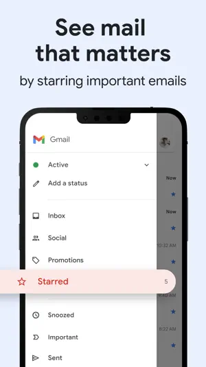 Sidebar with Starred, Snoozed, Important and Sent folders