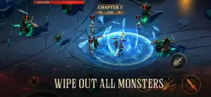 A blue ring skill clearing an arena in Chapter 5 — Wipe Out All Monsters