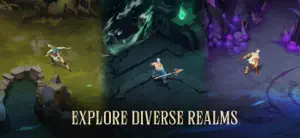 A forest arena beside a purple crystal realm — Explore Diverse Realms