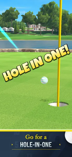 Ball dropping into the hole with a hole-in-one banner