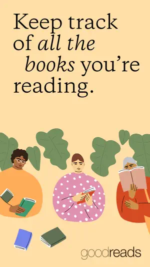 Illustration of three people reading among green leaves above the Goodreads wordmark