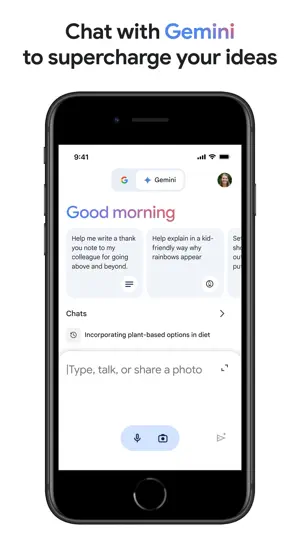 Gemini tab inside the app with suggested prompts