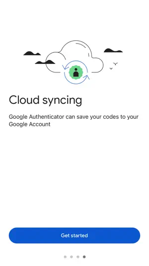 Cloud syncing screen with a cloud illustration, saying codes can be saved to your Google Account