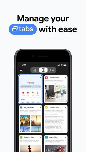 Tab grid showing open pages as preview cards