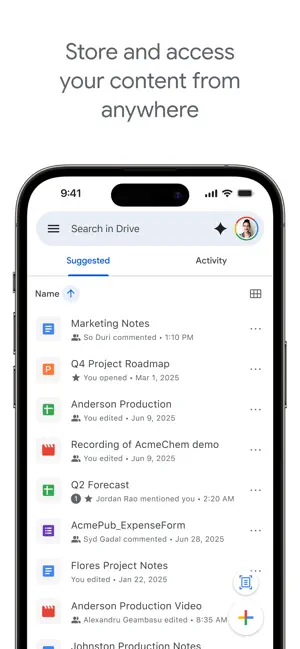 Suggested files list showing recent edits and collaborators
