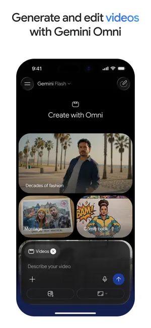 Video generation screen with style options and a description field