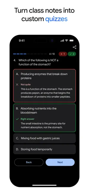 Turn class notes into custom quizzes: a multiple-choice biology quiz in Gemini