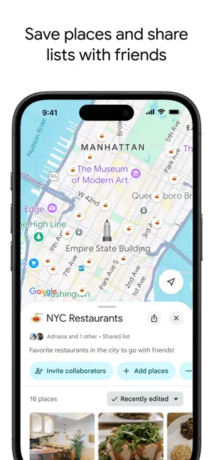 Shared list of 16 New York restaurants with collaborators
