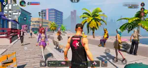 Players in streetwear on a palm-lined city street with a pink hotel behind