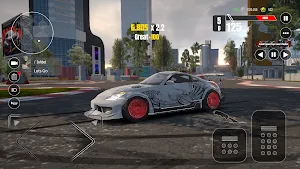 White wrapped coupe drifting through a night city with a 6,805 score combo counter
