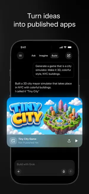Turn ideas into published apps: a Tiny City game built from a chat prompt