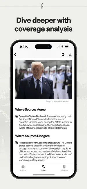Coverage analysis with Where Sources Agree and Where Sources Disagree summaries for a ceasefire story