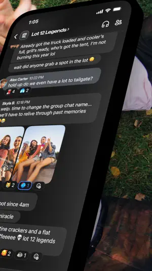 Group chat with message reactions and photo sharing