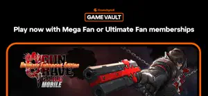 Crunchyroll Game Vault banner: Play now with Mega Fan or Ultimate Fan memberships, Grave with his pistols