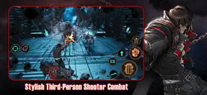Grave firing across a dark industrial floor with touch buttons — Stylish Third-Person Shooter Combat