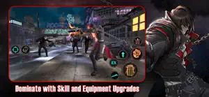 A rooftop fight at night with upgrade icons — Dominate With Skill and Equipment Upgrades