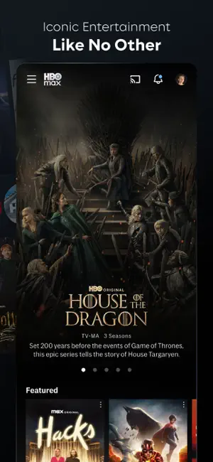 House of the Dragon detail page with seasons and featured rows