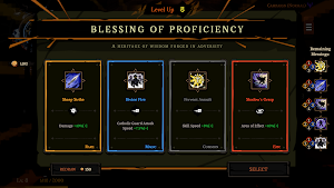 The Blessing of Proficiency level-up screen with four choices